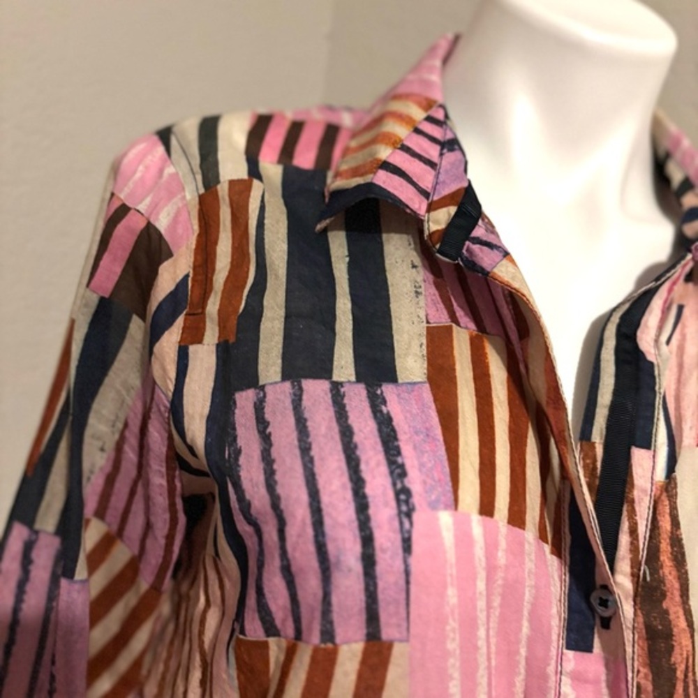 NIC+ZOE Art Block Crinkle Lightweight Long Sleeve Button Down Shirt Small - Picture 5 of 7